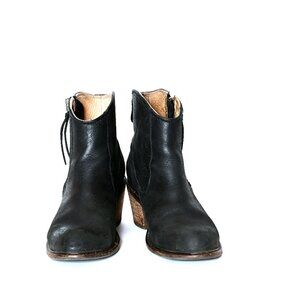 JOHN FLUEVOG Black Leather Distressed Booties, Cowgirl Boots Size 8